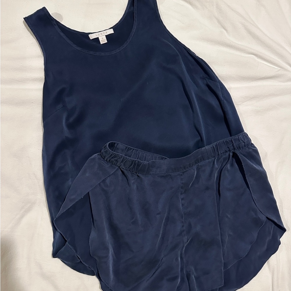 Lunya Washable Silk Set - Size Small - Deep Blue